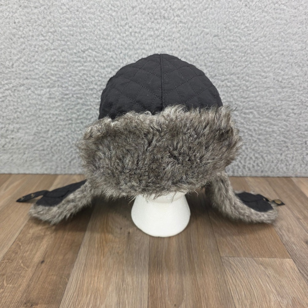 Timberland Mens Black Quilted Faux Fur Trapper Hat Ear Flap Ushanka L/XL